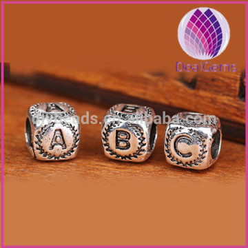 christmas gift 925 sterling silver english letter pendent&charm square shape with big hole
