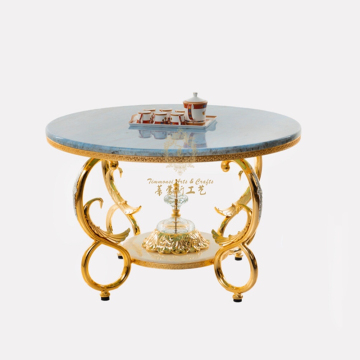 Elegant European Ocean Star Wedding Hotel Round Marble Table with Golden Copper Frame