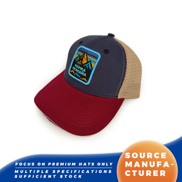 Topi Trucker Mesh Blok Warna Tambalan Slogan Gunung