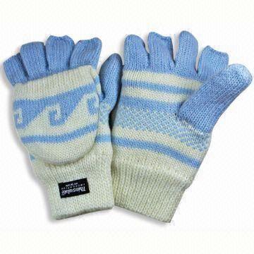 Acryl Handschuhe, halbe Finger mit faltbare Tasche, Leder Patch am Palm