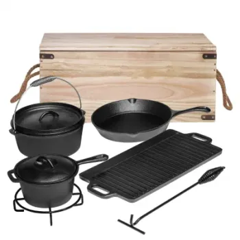 Pre-Seasoned Cast Iron Pots Pans Cookware Lids Outdoor Comefire Camping Dutch Oven