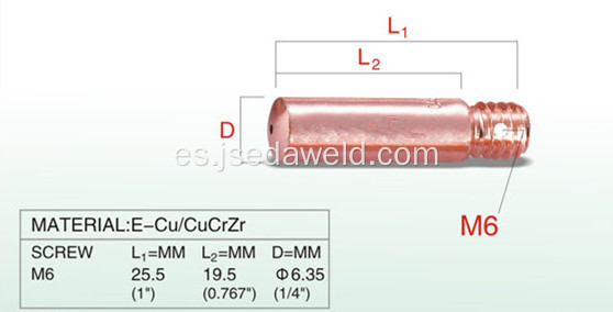 M6 25.5mm punta de contacto mini antorcha de soldadura