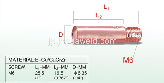 M6 25.5mmコンタクトチップミニ溶接トーチ