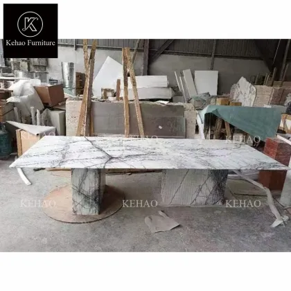 Modern Luxury Restaurant Dining Table Set - High End Natural Marble Milas Lilac for 8 People