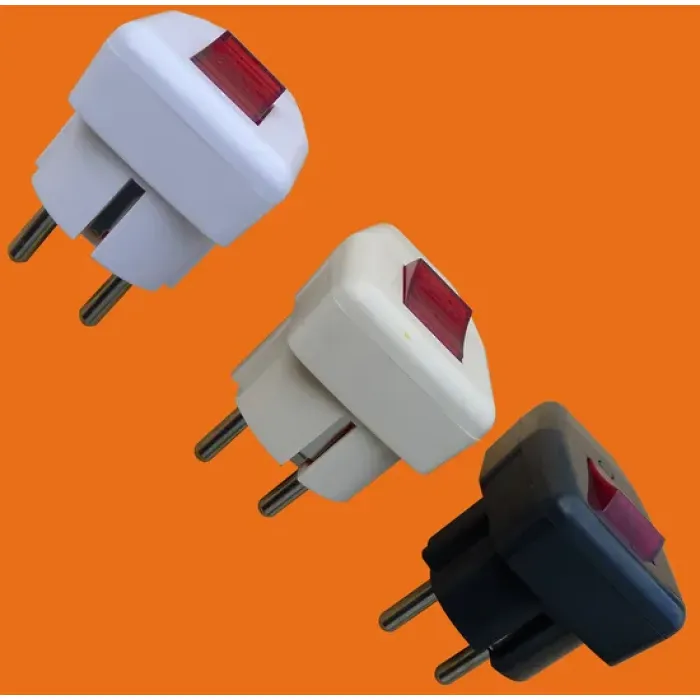 Steker 2 Pin dengan Bumi dan Sakelar (P7055)