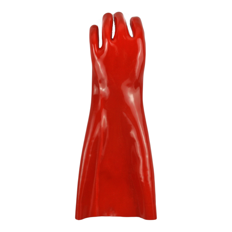 Red PVC coated gloves cotton linning 18''