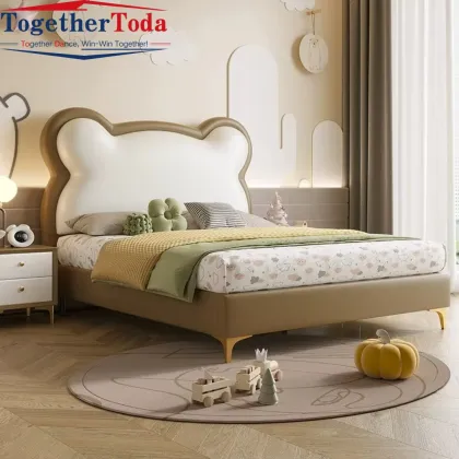 Soft Leather Bed with Adorable Bear Design