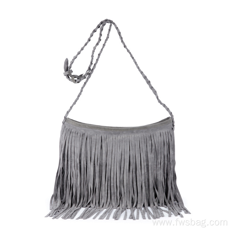 Hippie Leather Suede Women Hobo Sling Shoulder Bags Crossbody Messenger Handbag Fringe Tassel Bag