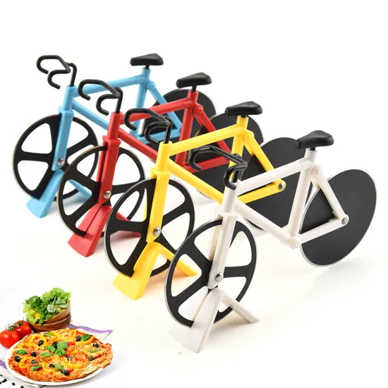 New Design Stainless Steel Pizza Knife Two-wheel Bicycle Shape Pizza Cutting Knife Pizza Tool Bike Round Pizza Cutter Knives
