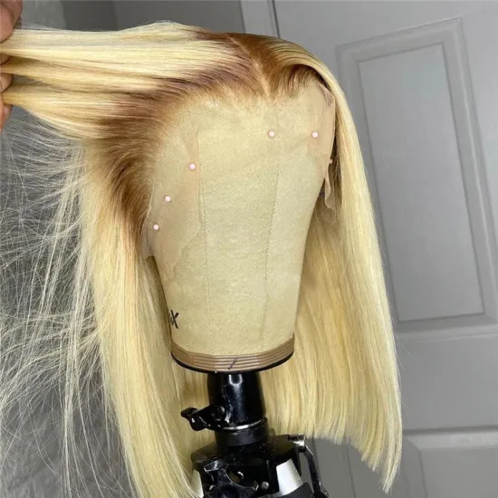 Brazilian Straight 13x4 Pre Plucked Short Bob Transparent Lace Front Orange Ombre Wigs with Human Baby Hair Honey
