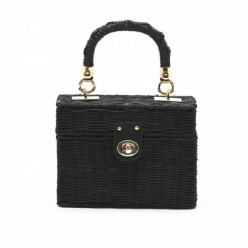 Straw summer beach bag women fashion handmade handbag shoulder rattan pure color purse