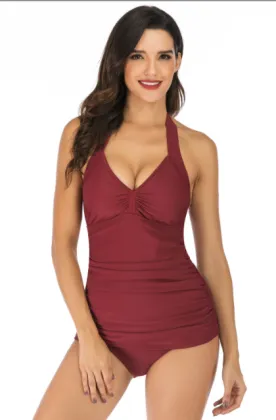 Solid Color Halter Sexy Split Swimsuit Bikini Suit