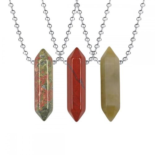 Natural Crystal Double Hexagonal Pointed Gemstone Pendant Necklace with 45cm Chain Gemstone Hexagon Point Pendant choker