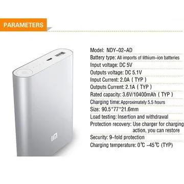 Xiaomi Mobile Power Bank, ,10,400mah Free Samples Supply