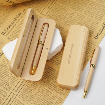 Penna a sfera in legno di acero ecologico personalizzabile set con custodia