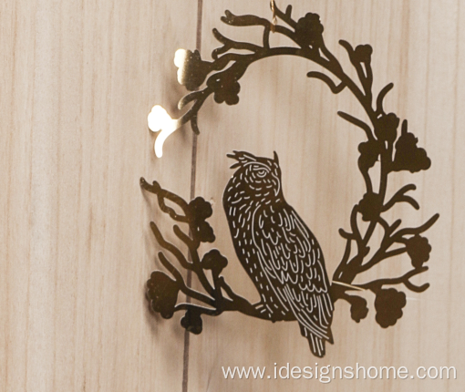 Gold Leaves With bird Metal Wreath Wall Decor