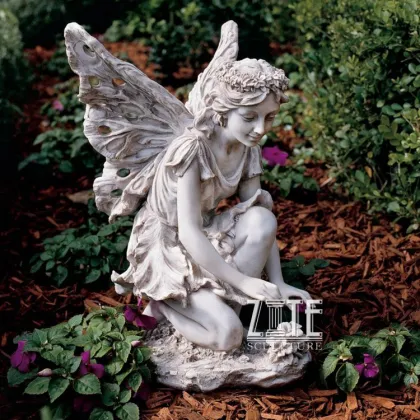 Carved decoration marble stone kissing child angels statue
