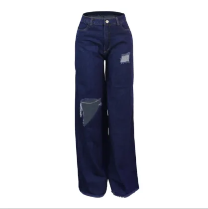 European and American Sexy Women's Clothing: Irregular Hole Loose Jeans