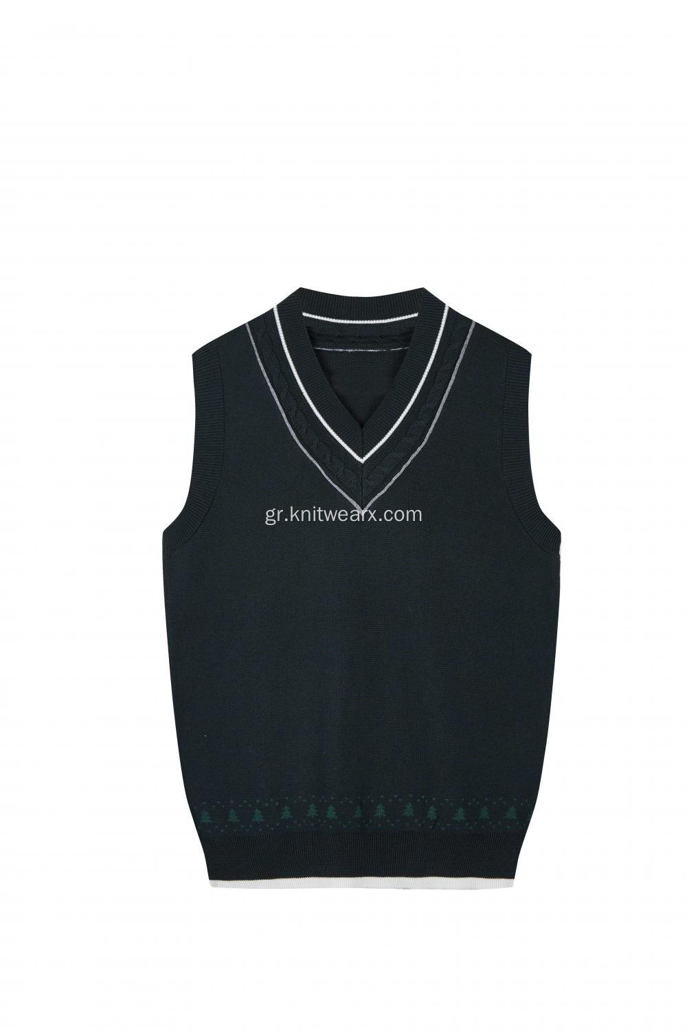 Boy's Knitted Cable Neck Jacquard School Vest