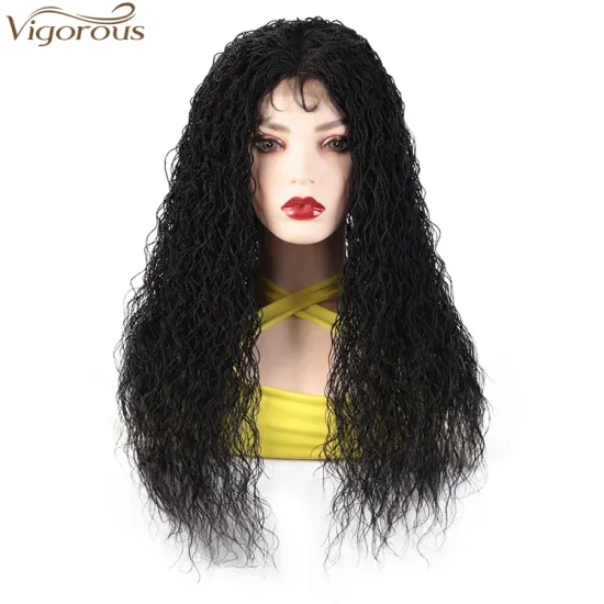 Vigorous Korea High Temperature Fiber Hair Lace Front Wig with Baby Hair Black Box Braided Wigs for Black Women Synthetic Wigs