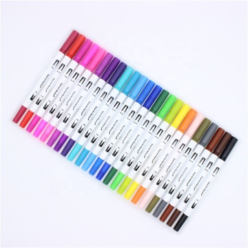 24 Colored Dual Brush Marker Pen Set: Fine Tip and Brush Highlighters for Coloring