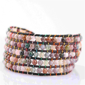 Bracciale multistrato con agata naturale intrecciata a mano in stile etnico