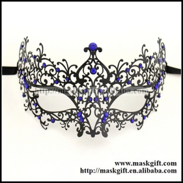 Hot Sell Metal Masks Wholesale Luxury Black Venetian Metal Laser Cut Masks With Blue Rhinestones MA005-BLBK