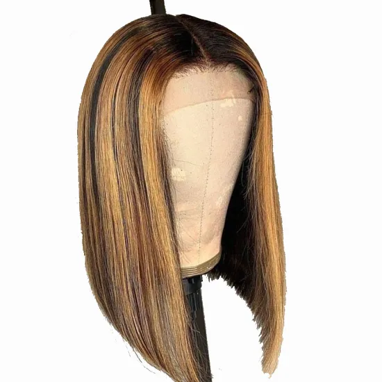 Highlight Color Lace Front Human Hair Wigs 150% Density Brazilian Virgin Straight Hair Blonde Short Bob Glueless T Lace Wigs