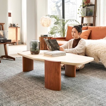 Nordic Solid Wood with Natural Stone Coffee Table