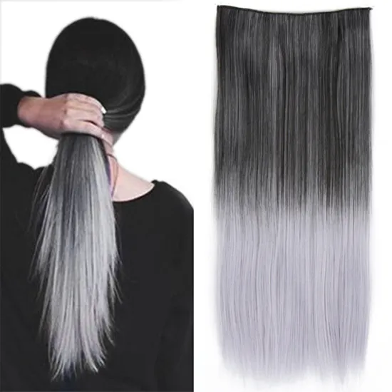 Wholesale Cheap Blonde Long22''Straight Ombre New High Quality 5 Clip Heat Resistant Synthetic Clip In Hair Extensions For Women