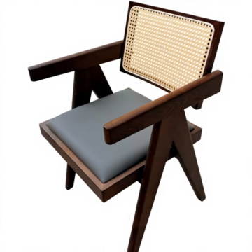 Contemporary Wood Armchair Woven Back Fabric Seat Modern Leisure Chair for Living Room Hotel Home Bar
