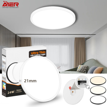 Ultra Thin Slim White 3CCT Dial Switch Dimming Tri-Proof Flush Mount Round LED Ceiling Lights