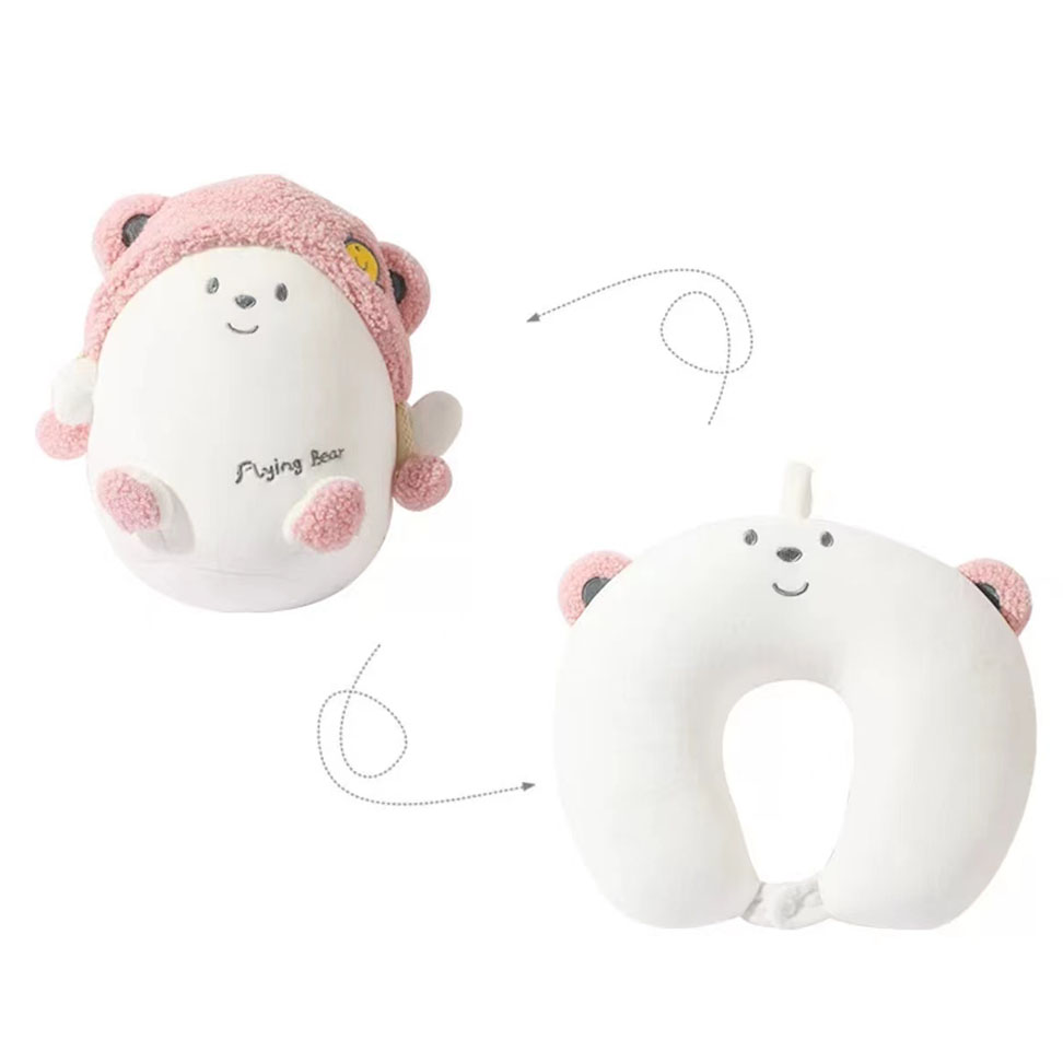 Pink White Bear travel pillow U-shaped pillow