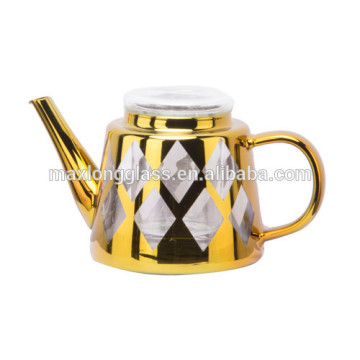 Borosilicate glass turkish tea pot with plating gold, 900ml.