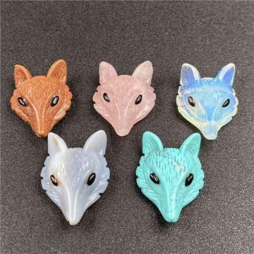 Natural Gemstone Fox Head Pendant Necklace 1.5 Inch Healing Chakra Crystal Carved Statue Figurine Gifts