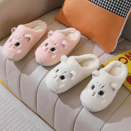 Cute Cartoon Plush Slippers - Factory Wholesale Warm Cat Slippers for Women