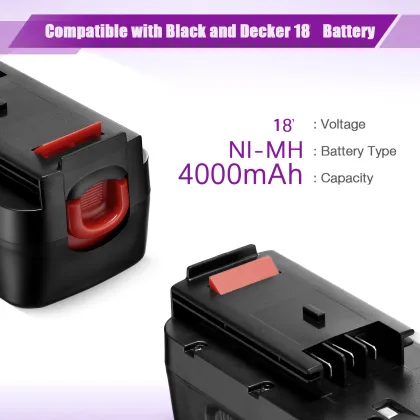 18V NiMH Battery Pack - 4000mAh Replacement for Black and Decker Power Tools