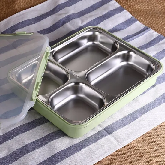 4 Hole Stainless Steel Plate for School /Restraunt Lunch Plate