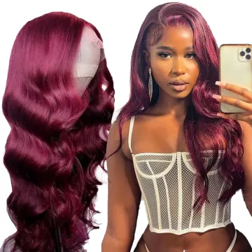 HF Beauty Hair Burgundy Color Wig Deep Body Wave Brazilian Human Hair Wigs Virgin Human Hair Lace Wigs