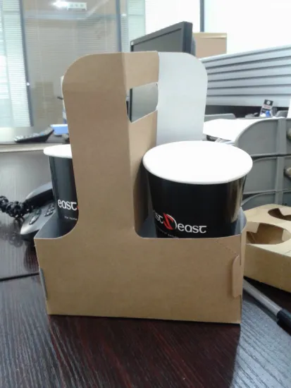 Take away disposable paper cup holder with 2 cups