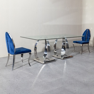 Cina ss mobili producono cornice argento sala da pranzo cena in vetro trasparente tavoli da pranzo