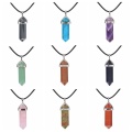 Natural Stone Bullet Shape Pendant Necklaces Chains Hexagonal Prism Chakra Reiki Crystal Jewelry for women men