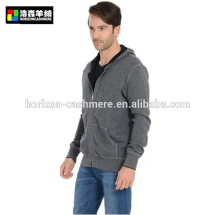 Fashion Men Grey Coat Sweater, Grey Cashmere Hoodie Coat