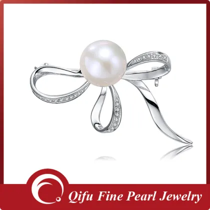 Wholesale Quality 925 Silver Bowknot Pearl Brooch Jewelry