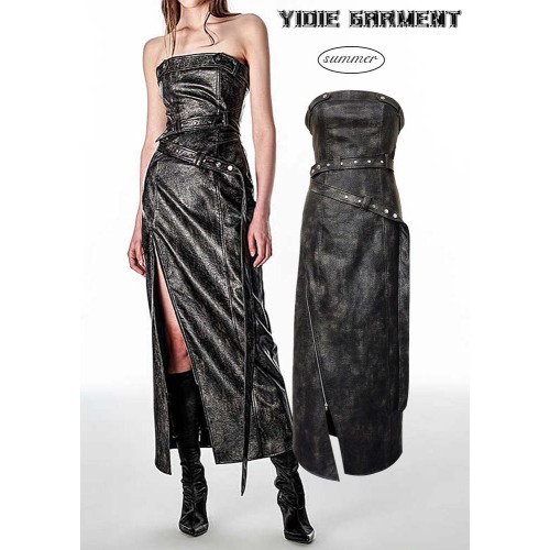 High Slit Strapless Bandeau Split Black Maxi Dress
