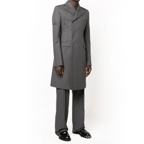 OEM Grey Stripe 2022 Winter Coats custom men's coats wool formal long coat for men