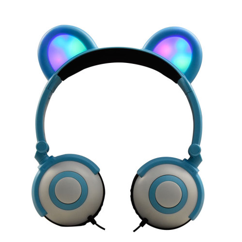 LED Light Wired Bear Panda Headphones for Kids