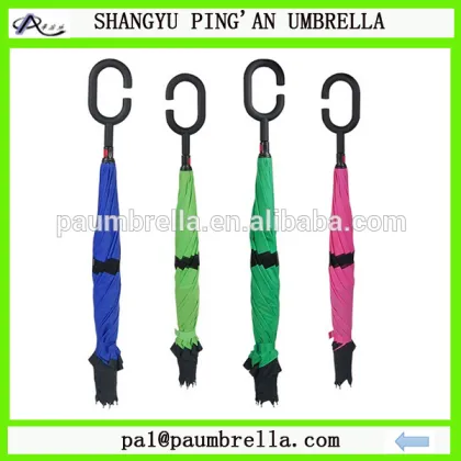 Double layer pongee fabric C handle upside down kazbrella inverted reverse umbrella