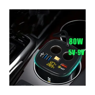 Wholesales Car Usb Charger With Voltmeter Cigarette 10W+10W+18W Car Charger Type C