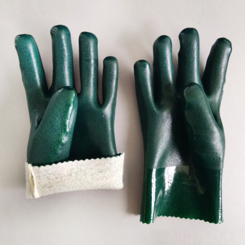 Luvas industriais resistentes da jersey verde revestida de PVC